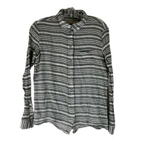 By Corpus Button Down Shirt Women’s Gray White Stripes Long Sleeve Semi Sheer L